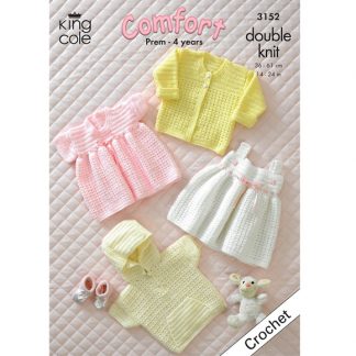 King Cole Crochet Baby Jacket Cardigan and Dresses 3152