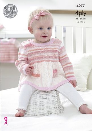 King Cole 4977 Baby Sweater, Dress & Cardigan