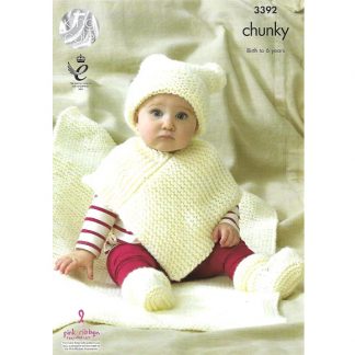 King Cole Babies Hat Poncho Bootees & Blanket in Chunky - 3392
