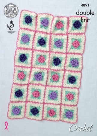Floral Motif Blankets Crochet 4891 by King Cole