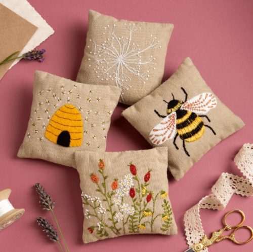 Bees Linen Lavender Bags Embroidery Kit by Corinne Lapierre
